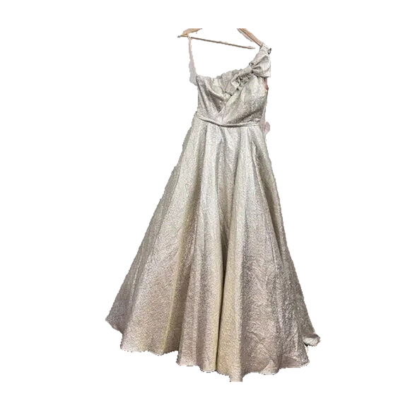 Mac Duggal Gold Metallic Evening Dress Gown Size 6 NWT Gold One Shoulder - Picture 6 of 9